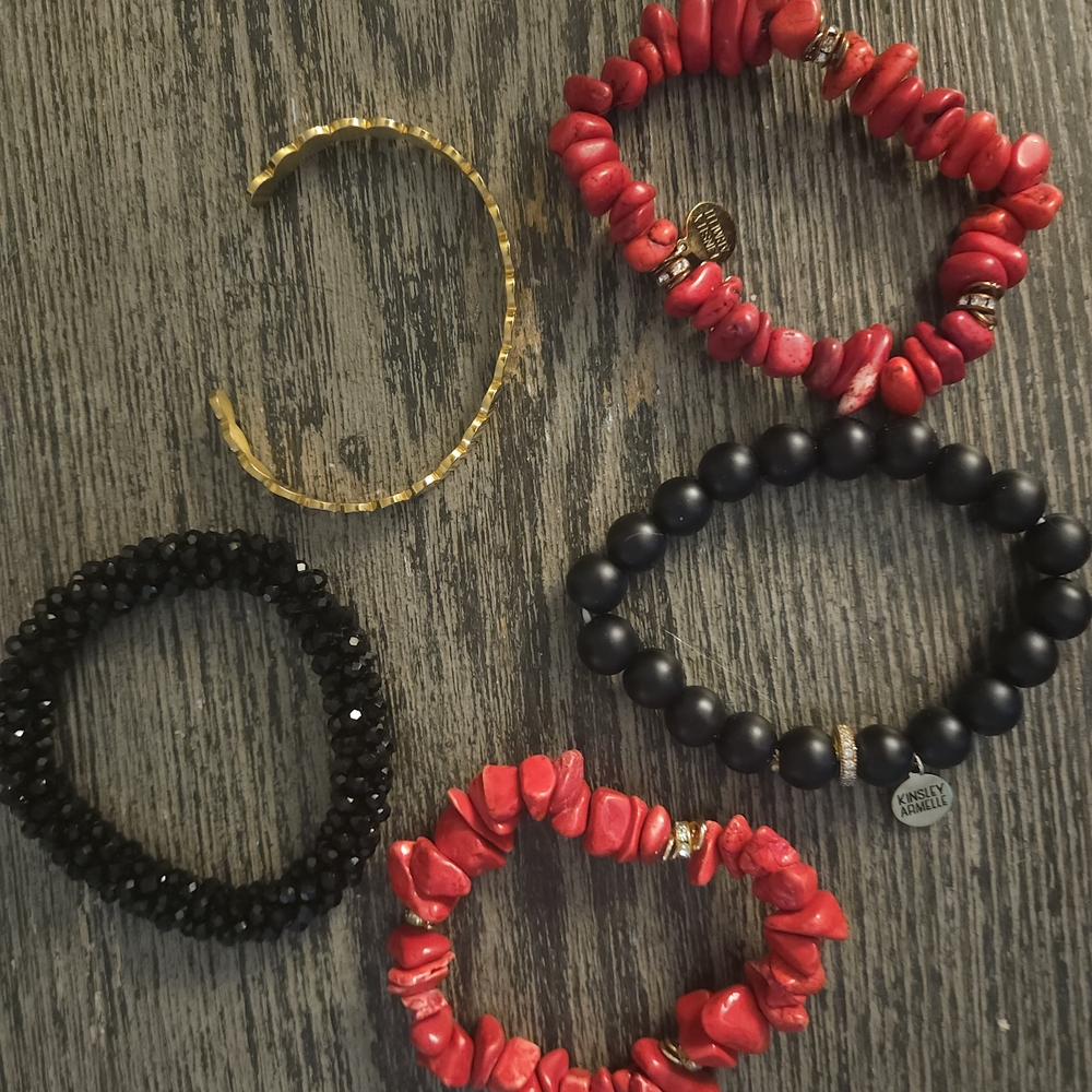 Stackable Red Chip And Gold Bracelet Set - Women … - image 4